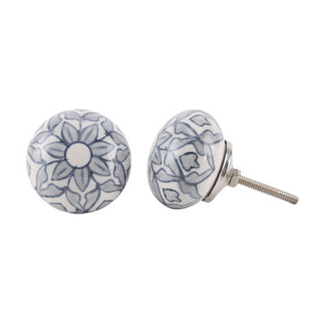 Set Of Two Ceramic Grey And Blue Flowered Drawer Pulls, 2 of 2