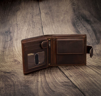 Personalised Brown Leather Wallet Trifold Rfid, 7 of 12