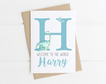 Personalised New Baby Card Blue Dinosaurs, 6 of 6