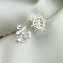 Sterling Silver Nautical Anchor And Wheel Stud Earrings, thumbnail 3 of 5