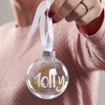 Personalised Gold Flamingo Christmas Bauble, 2 of 3