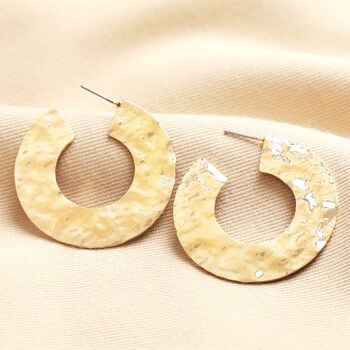 Oversized Hammered Flat Hoop Earrings In Gold, 2 of 4