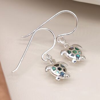 Sterling Silver Sea Turtle Drop Earrings, 2 of 9