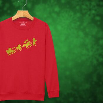 Unicorn Sleigh Kids Sweatshirt Christmas Jumper, 3 of 11