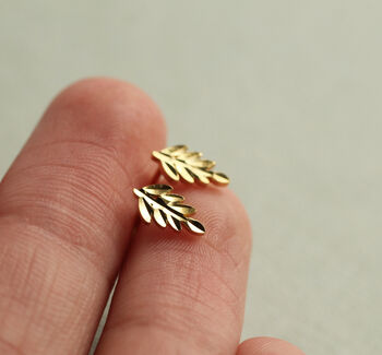 Gold Fern Leaf Stud Earrings, 6 of 7