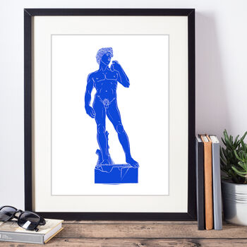 David Statue Blue Linocut Print, 4 of 5