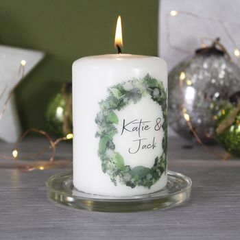 Personalised Couples Wreath Christmas Candle, 5 of 7