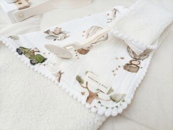 Woodland Deer Baby Comforter Made With Organic Muslin And Soft Sherpa Fleece, Acorn And Fawn Comfort Blanket, 12 of 12