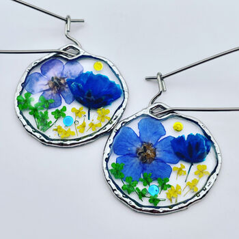Dangle Earrings With Blue Flowers In Silver Or Gold, 2 of 11