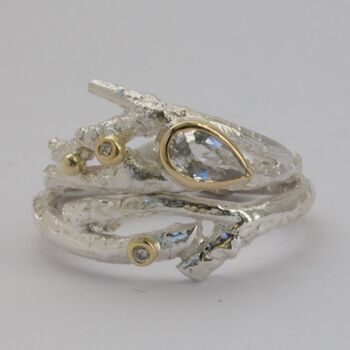 Diamond Forked Twig Wedding Ring, Organic Wedding Band, 2 of 9