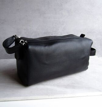 Men's Personalised Large Black Leather Wash Bag, 2 of 6