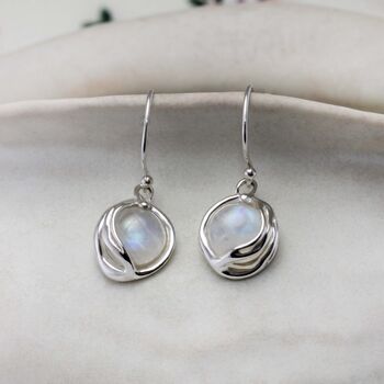 Handmade Silver Fiery Moonstone Drop Earrings, 3 of 8
