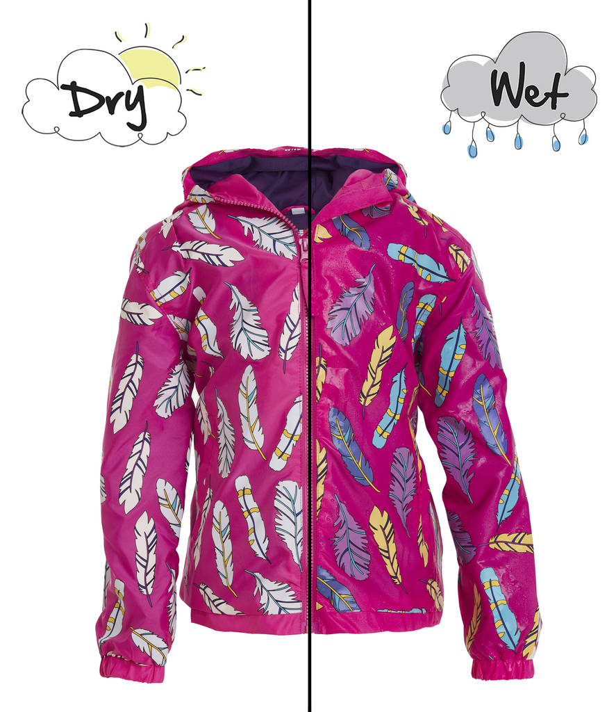 Children's Feather Colour Changing Pack Away Raincoat, 1 of 3