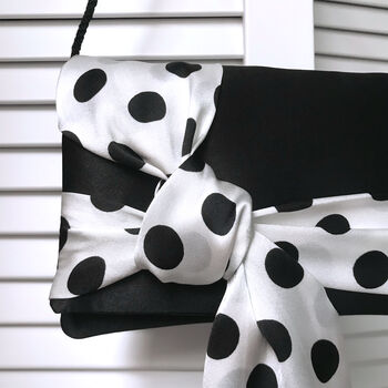 Black And Ivory Polka Dot Satin Clutch Handbag Piper, 4 of 5