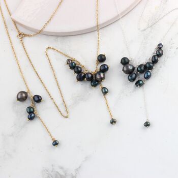 Delicate Black Or White Pearl Waterfall Necklace, 6 of 11
