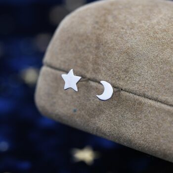 Tiny Chubby Star And Moon Stud Earrings, 2 of 10