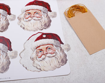 12 Christmas Gift Tags With Father Christmas Santa Design And Gold Twine, 2 of 3