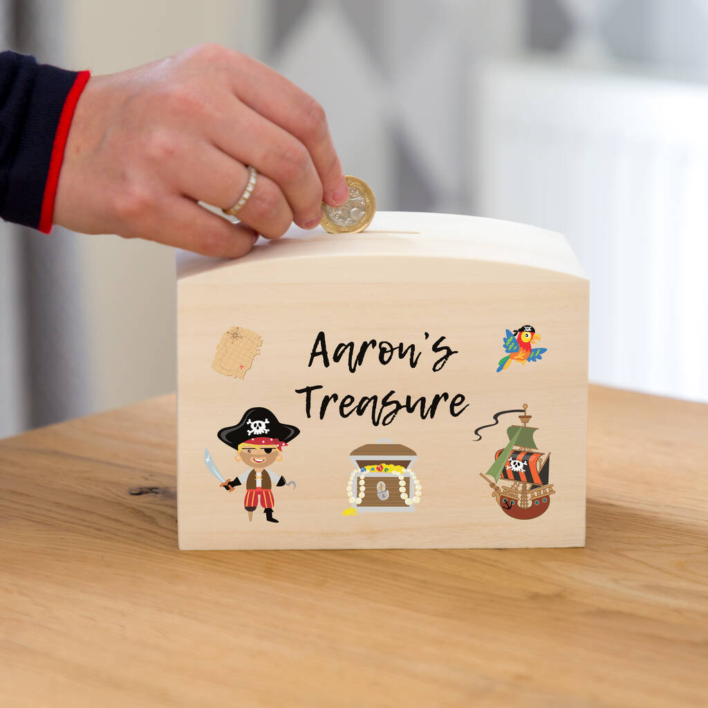 Personalised Pirates Treasure Money Box, 1 of 2