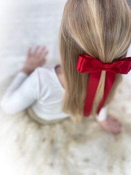 Girls Christmas Red Hair Bow Barrette In Satin, 3 of 5