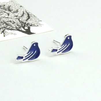 Blue Bird Enamel Earrings, 7 of 11