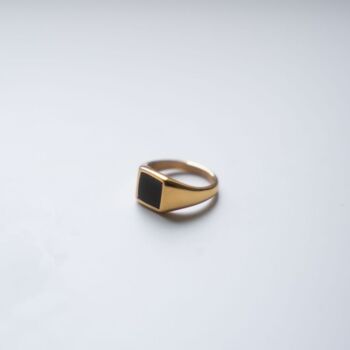 Gold Plated Square Signet Onyx Ring Polished Steel Ring, 2 of 12