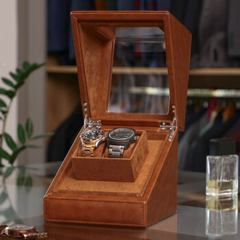 Personalised Large Tan Double Watch Display Case, 3 of 5