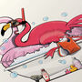 Flamingo In The Bath, Bathroom Art, thumbnail 8 of 8