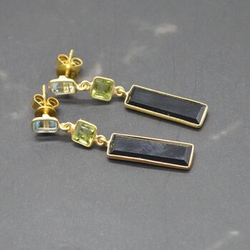 Black Onyx, Peridot, Blue Topaz Earrings, 6 of 11