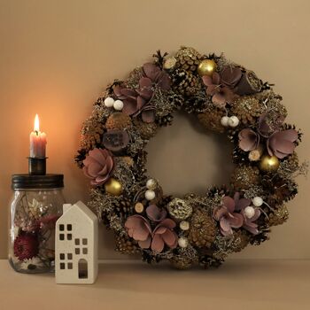 Pink And Gold Glittery Pinecone Wreath, 2 of 8