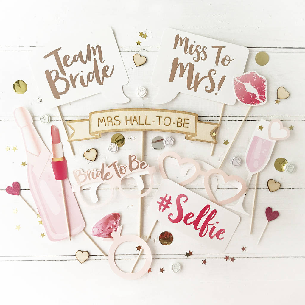 hen party rose gold photo booth props by postbox party