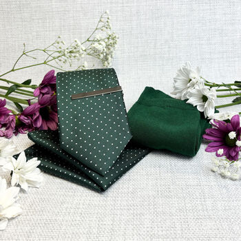 Dark Green Pin Dots Wedding Tie Set, 3 of 4