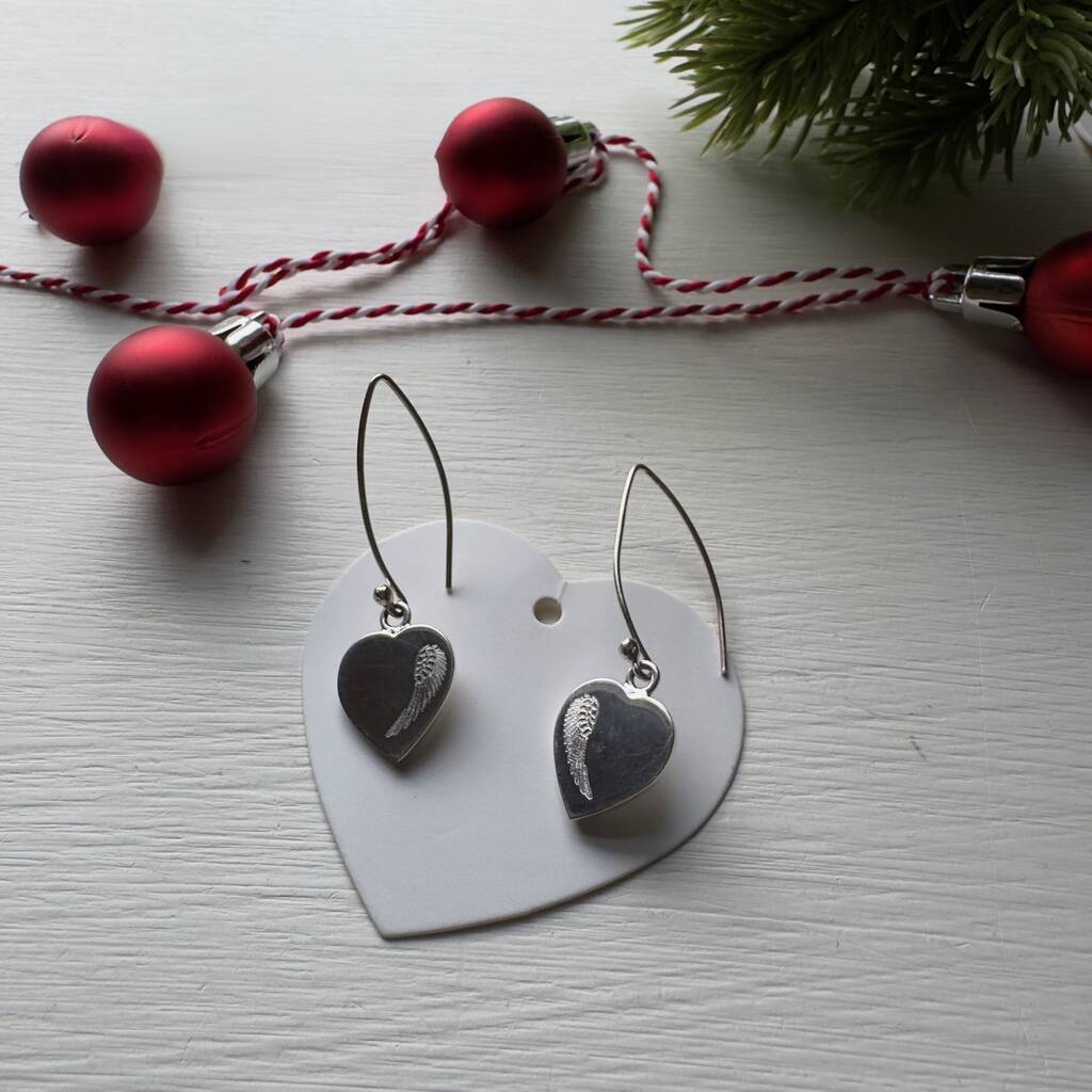 Angel Wings Heart Earrings Sterling Silver, 1 of 3