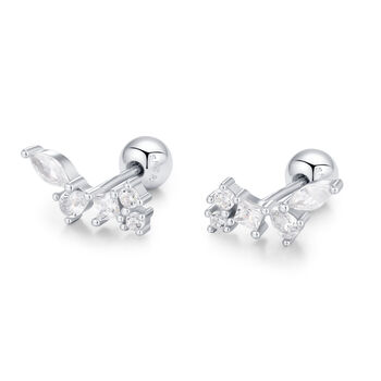 Sterling Silver Cz Cluster 18 G Screw Back Stud Earrings, 7 of 11