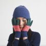 Miss Pompom Navy Colourblock Wool Gloves, thumbnail 2 of 4