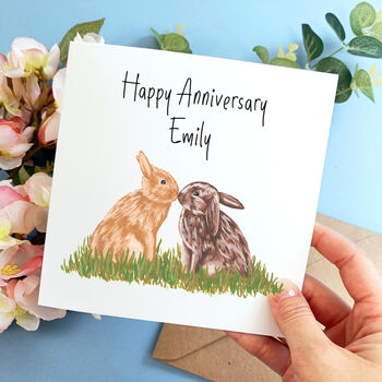 Personalised Kissing Bunnies Anniversary Card, 2 of 4