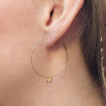 Large Hoop Earrings With Star Drops, 2 of 3
