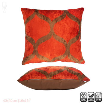 Ethnic Orange And Brown Silk Velvet Pillow Cover 40x40, 2 of 6