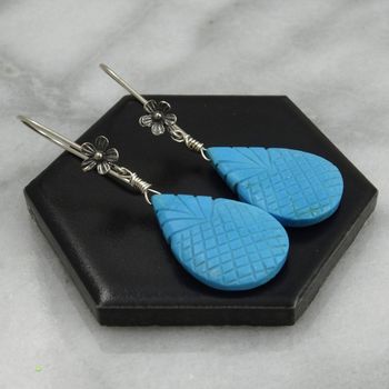 Carved Turquoise Earrings In Oxidised Silver, 3 of 4