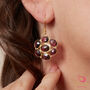 Red Garnet Cluster Circle 18 K Gold Plated Hook Earrings, thumbnail 1 of 10