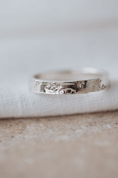 Flower Meadow Hand Stamped Floral Silver Ring, 6 of 7