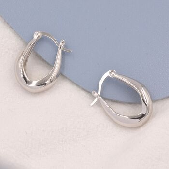 Chunky Oval Hoop Earrings In Sterling Silver, 2 of 10