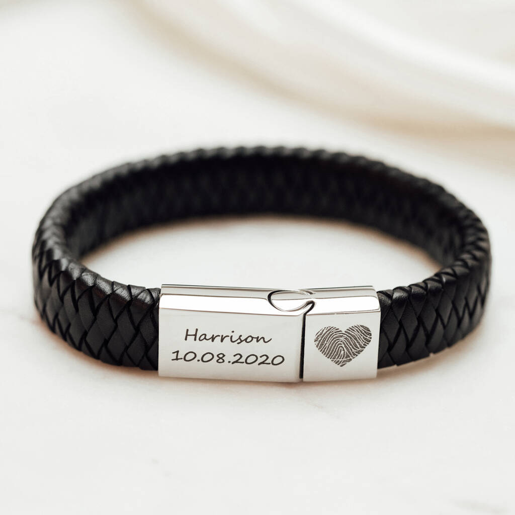 Men's Personalised Fingerprint Heart Engraved Bracelet By Button and ...