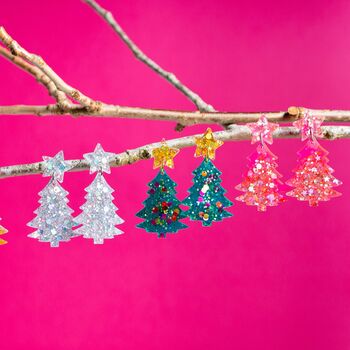 Christmas Tree Earrings, Christmas Statement Earrings, 2 of 7