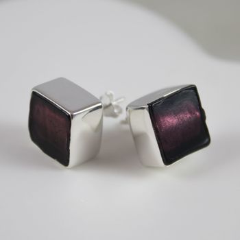 Murano Glass Square Silver Stud Earrings, 2 of 12