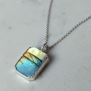 'The Rectangle' Labradorite Sterling Silver Necklace, 6 of 10