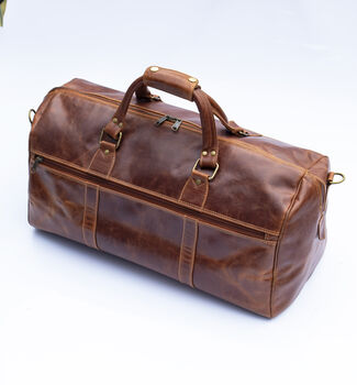 Oiled Leather Travel Duffle Bag Holdall Brown, 2 of 8