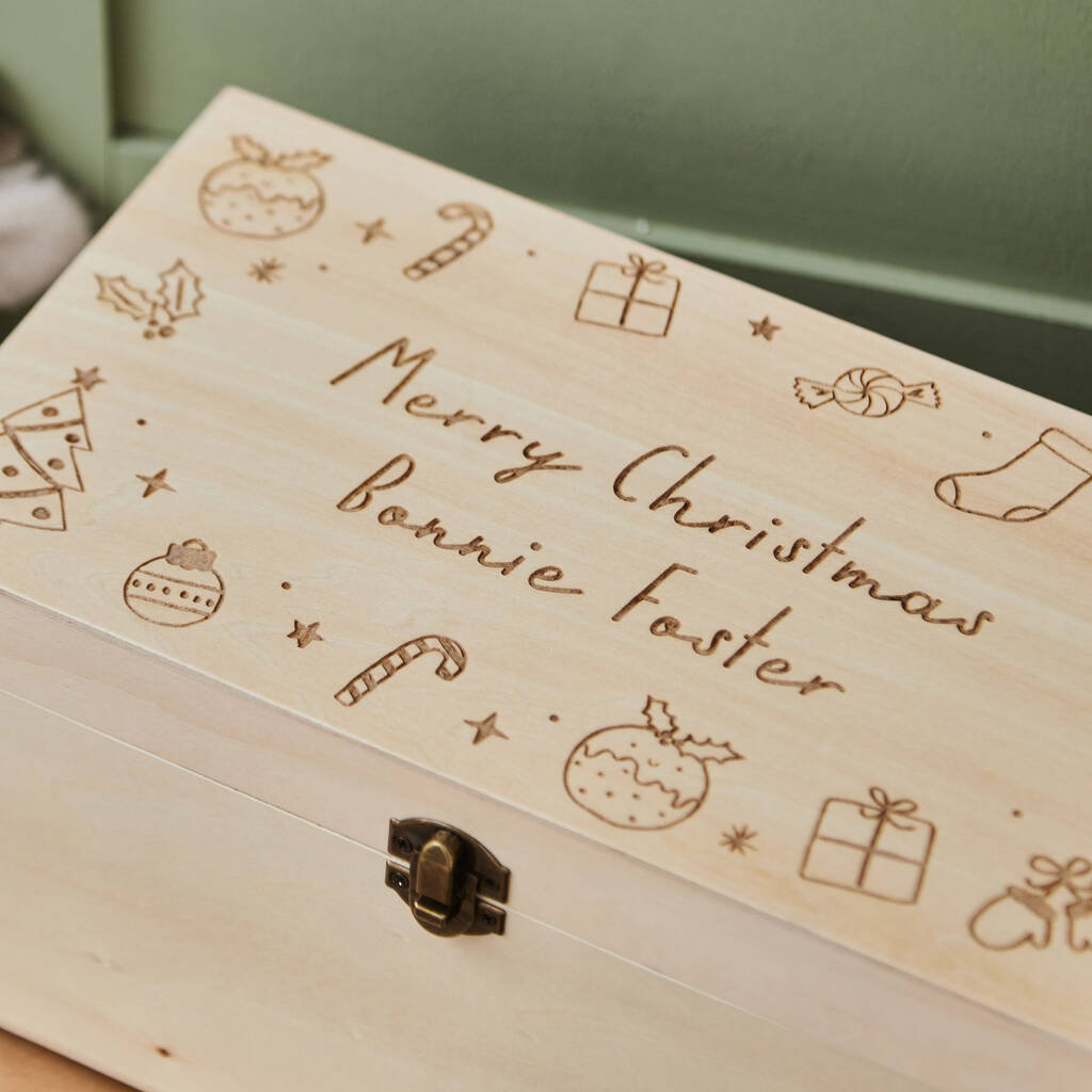 Personalised Merry Christmas Asset Wooden Keepsake Box Fsc®, 1 of 5