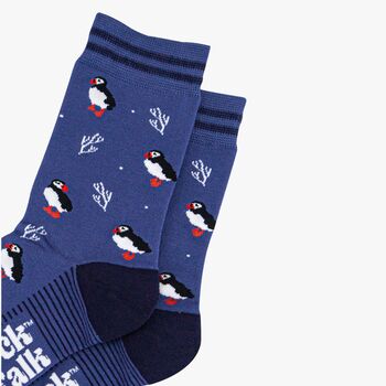 Puffins And Coral Women's Bamboo Ankle Socks Blue, 2 of 4