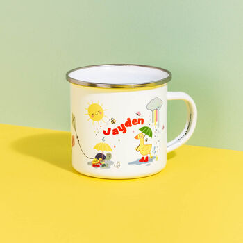 Personalised Children’s Rainy Day Puddle Ducks Enamel Mug, 3 of 4