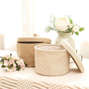 Set Two Round Jute And Cotton Linen Storage Baskets, 2 of 7